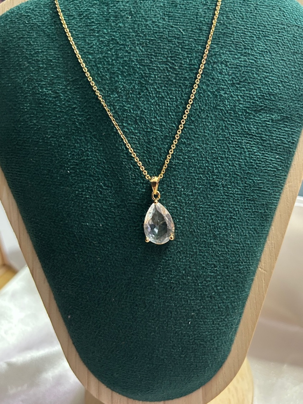 CZ Teardrop Statement Necklace Set in Three Prong Rose Gold on Rose Gold Chain